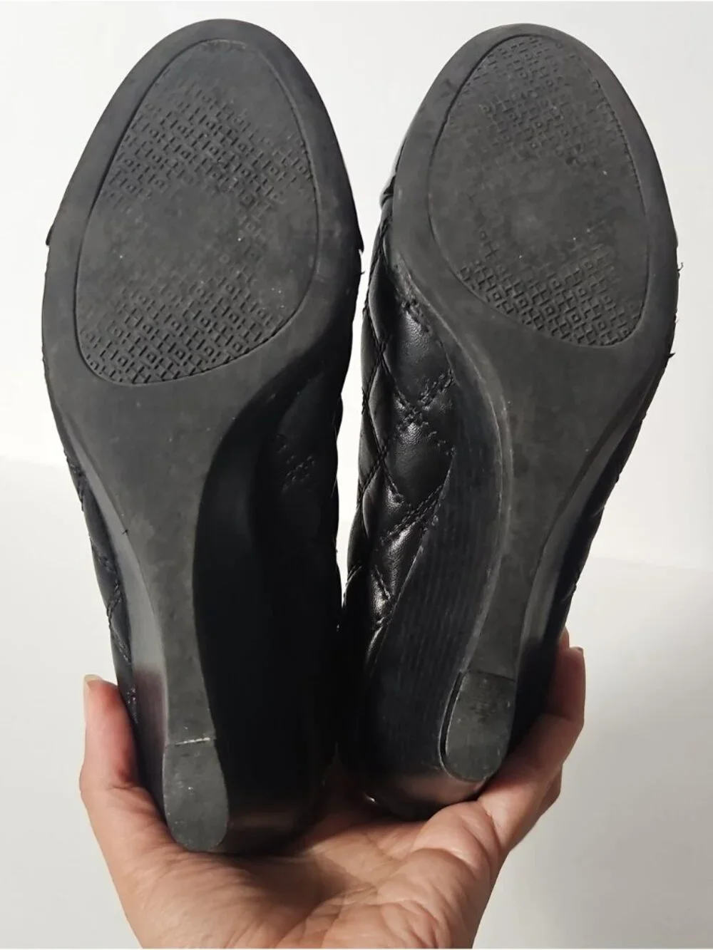Tory Burch Quilted Patent Leather Cap Toe Wedge Pumps